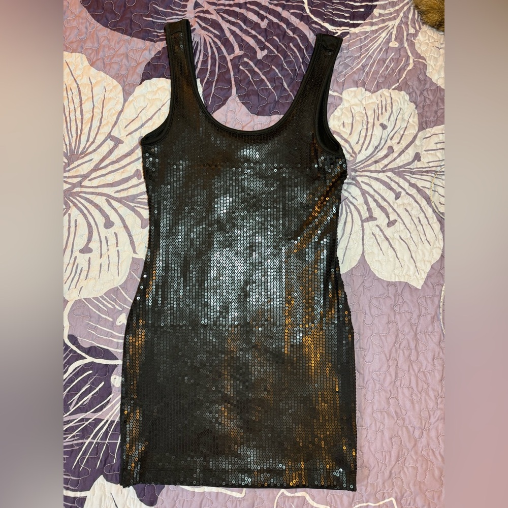 Womens Juniors Wet Seal Black Sequin Tank Dress Sleeveless Size XS or S Bodycon